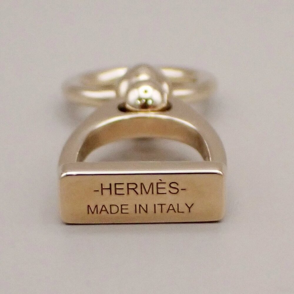 HERMES Logo Charms Etrier Twilly Ring Palladium Plated brass Italy - Picture 8 of 13